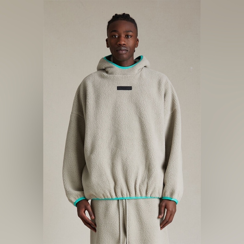 NEW Fear of God Essentials Fleece Hoodie Pullover Sherpa Seal Grey Teal XXL NWT